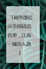 商务部公示全国试点名单，江苏一城市入选